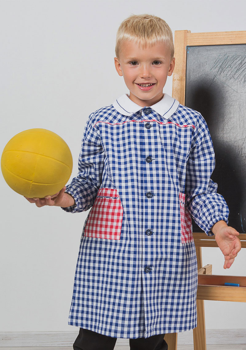 GREMBIULE Bambina Bambino Per Asilo Scuola Materna QUADRETTI ROSSI e BIANCO